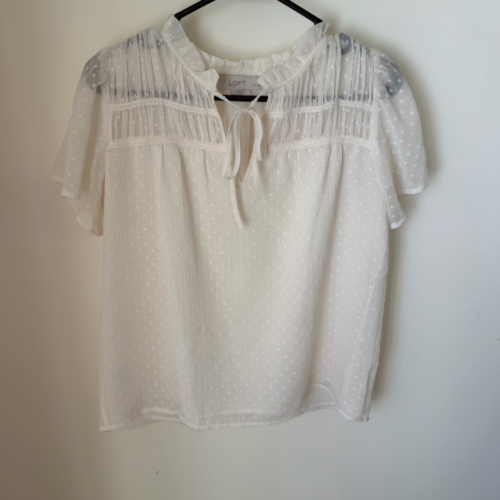 LOFT Ivory Dotted Blouse with Tie Neck Size XSP